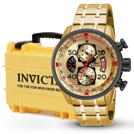Invicta Aviator Gold Men's Watch Bundle - 48mm