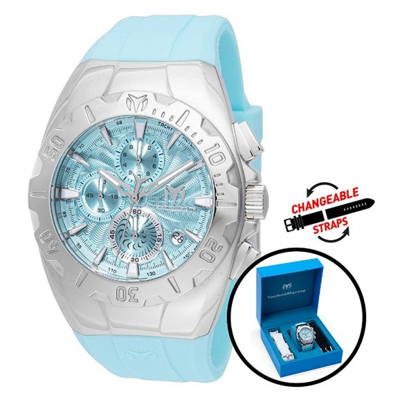 TechnoMarine Cruise Original Unisex Watch - 44mm, Black, White, Light Blue with Interchangeable Strap
