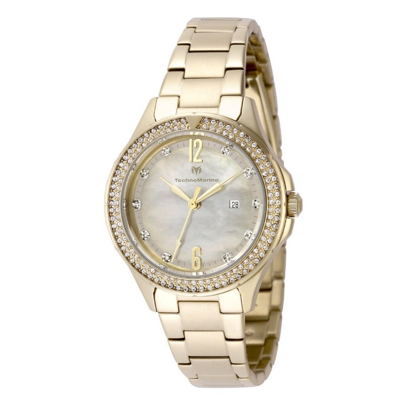 TechnoMarine Luna Tides Women's Watch w/ Mother of Pearl Dial - 33mm, Gold