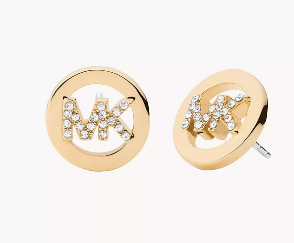 Michael Kors Gold-Tone Plated Brass Pavé Logo Stud Earrings