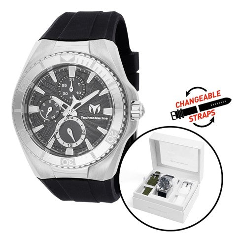 TechnoMarine Cruise California Men's Watch - 45mm, Black, White, Green with Interchangeable Strap