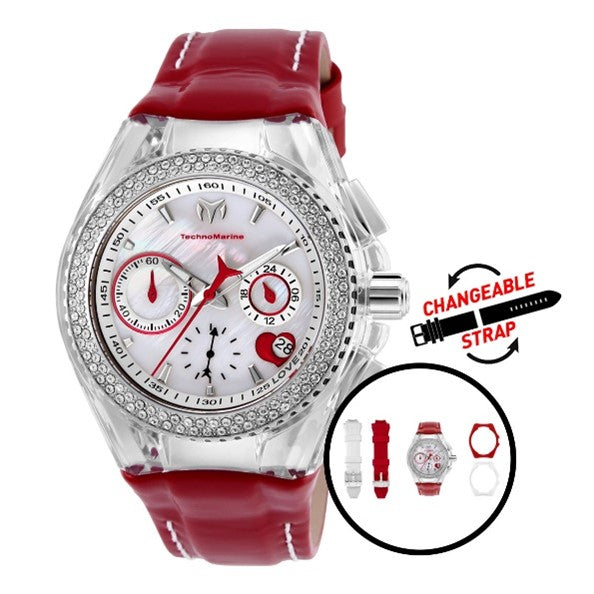 TechnoMarine Cruise Women's Watch - 40mm, Red, White with Interchangeable Strap