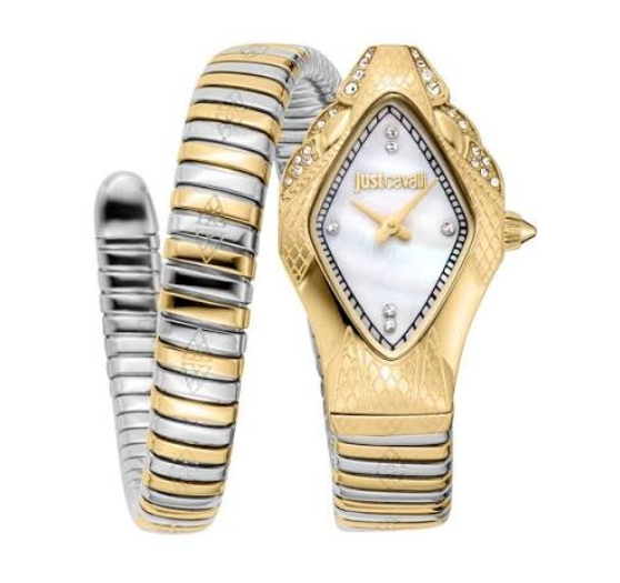Just Cavalli Snake Quartz White Mother-of-Pearl Dial Women's Watch