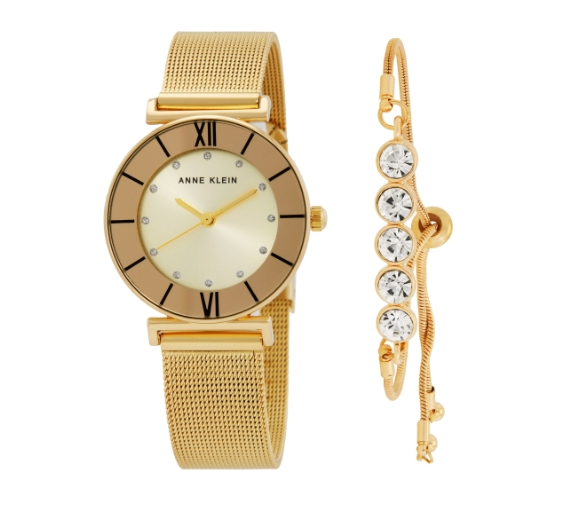 Anne Klein Quartz Gold Dial Ladies Watch and Bracelet Set