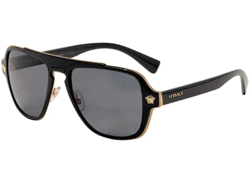 Versace Men's Polarized Black Rectangular Sunglasses