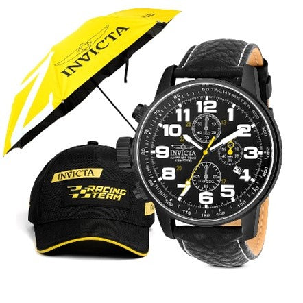 Invicta I-Force Men's Watch Bundle - 46mm, Black with Large Umbrella Gear Collection & Gear Racing Team Men's Hat -46mm