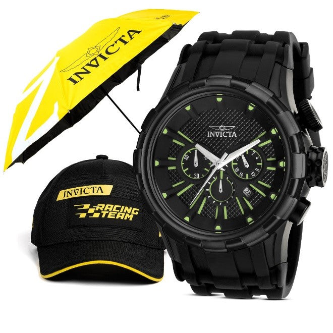 Invicta I-Force Men's Watch Bundle - 52mm, Black with Large Umbrella Gear Collection & Gear Racing Team Men's Hat