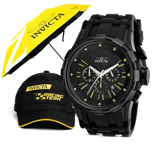 Invicta I-Force Men's Watch Bundle - 52mm, Black with Large Umbrella Gear Collection & Gear Racing Team Men's Hat