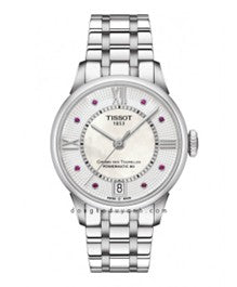 Tissot Chemin Des Tourelles White Mother of Pearl Rubies Dial Ladies Watch