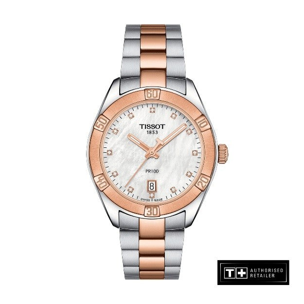 Tissot PR100 Diamond White Mother of Pearl Dial Ladies Watch