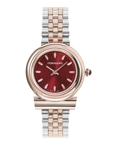 Ferragamo Gancini Quartz Red Dial Two-Tone Ladies Watch
