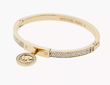 Michael Kors Gold-Tone Plated Stainless Steel Pavé Hinged Bangle Bracelet