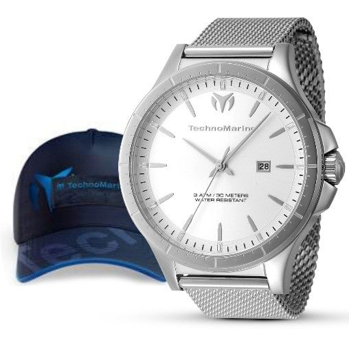 TechnoMarine MoonSun Men's Bundle - 45mm, with Technomarine Baseball Men's Hat - Black, Blue