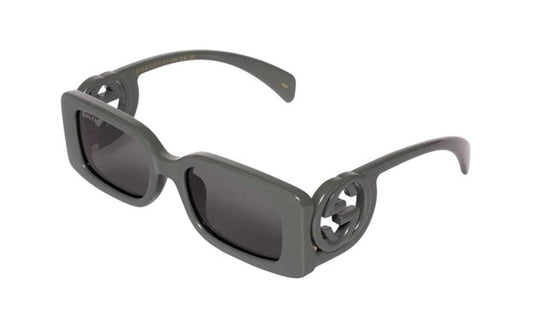 Gucci Solid Smoke Grey Rectangular Ladies Sunglasses