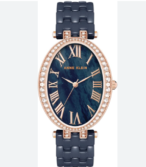 Anne Klein Quartz Oval Crystal Blue Dial Ladies Watch