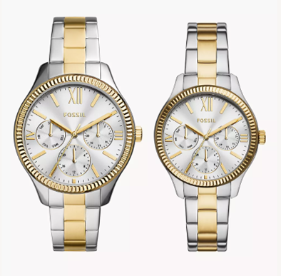 His and Hers Multifunction Two-Tone Stainless Steel Watch Set
