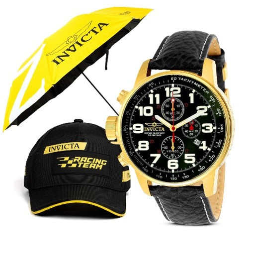 Invicta I-Force Men's Watch Bundle - 46mm, Black with Large Umbrella Gear Collection & Gear Racing Team Men's Hat