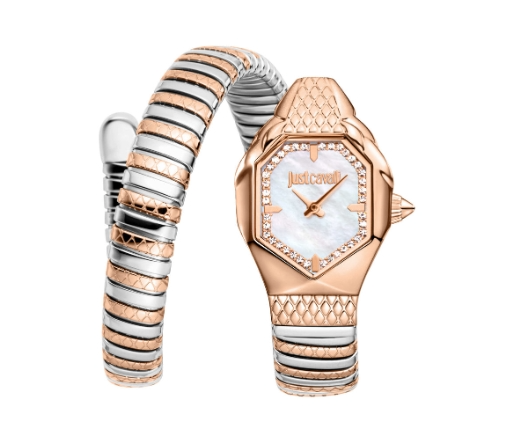 Just Cavalli Snake Quartz White Mother-of-Pearl Dial Women's Watch