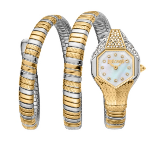 Just Cavalli Signature Snake Glam Evo 7 Doppio Quartz White Dial Women's Watch