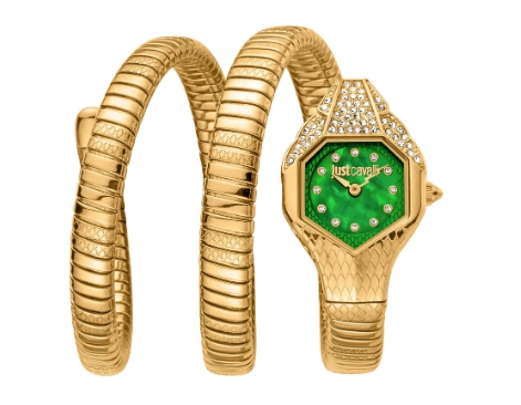 Just Cavalli Signature Snake Glam Evo 7 Doppio Quartz Green Dial Women's Watch