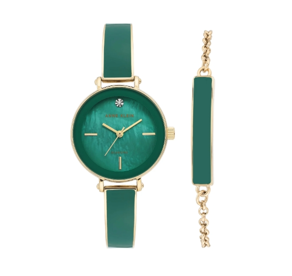 Anne Klein Quartz Green Mother of Pearl Dial Ladies Watch and Bracelet Set