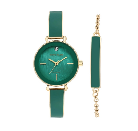 Anne Klein Quartz Green Mother of Pearl Dial Ladies Watch and Bracelet Set