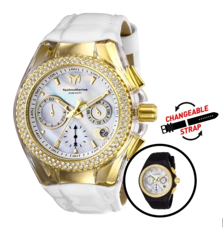 TechnoMarine Cruise Valentine Women's Watch - 40mm, White, Black with Interchangeable Strap